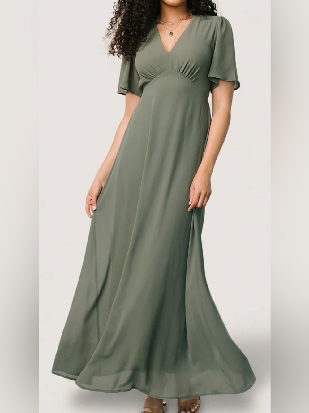 Baltic Born Esti Sage Green Maxi Dress with Flutter Sleeves